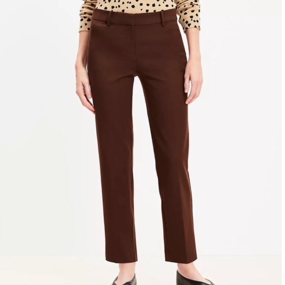 NWT LOFT Riviera Slim Pants Mid Rise Doubleweave Chocolate Brown Size 12 - Picture 1 of 6